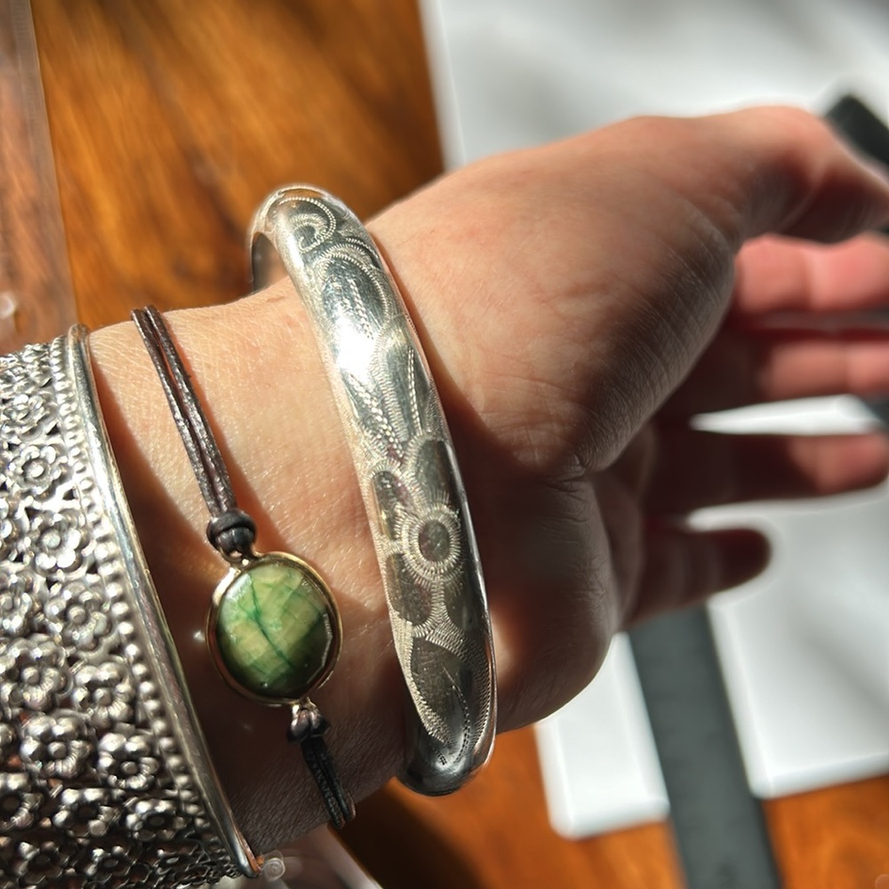 Solid Sterling Silver Etched Bangle Bracelet - image 4